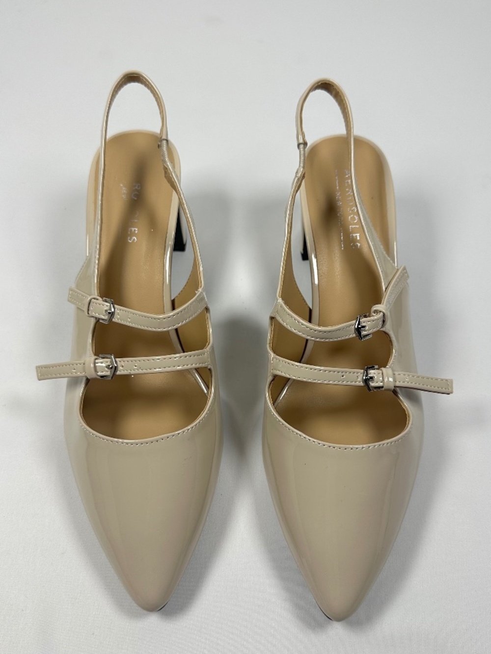 Aerosole Lexa Nude Patent Leather Double Strap Slingback Pumps Size 9M NWOB